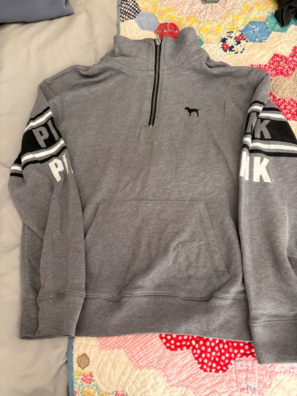 Victoria's Secret PINK Gray Quarter-Zip Pullover Sweatshirt